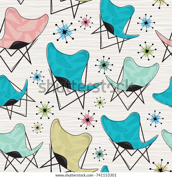 Retro Seamless Butterfly Chair Pattern Boomerangs Stock