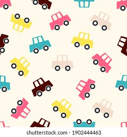 Retro seamless car pattern.Colorful background for baby textiles.