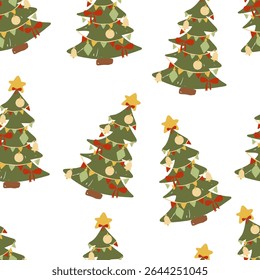 Retro seamless Christmas tree pattern for winter celebrations and festive vintage decor vector illustration