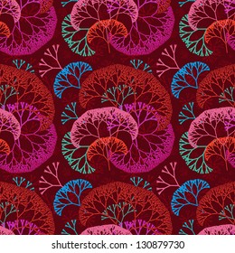 Retro seamless colorful pattern background with abstract trees. Vector illustration