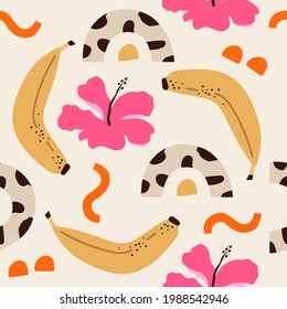 Retro Seamless colorful summer patterns. Hand drawn trendy abstract illustrations. Creative collage and shape seamless pattern.