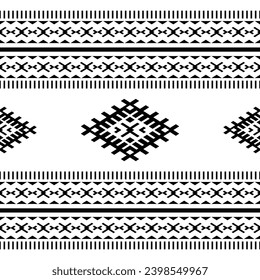 Retro seamless ethnic pattern. Border embroidery pattern with Native American tribal. Black and white colors. Design for textile, fabric, weave, cover, carpet, ornament, background.
