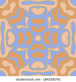 Retro seamless floral ornamental tile pattern. Cute old ornament with lines outline. Floral motifs oriental seamless pattern. Linen print. Childish background design.