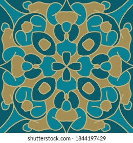 Retro seamless floral ornamental tile pattern. Minimal old ornament with lines outline. Floral motifs creative seamless pattern. Dress print. Childish background design.