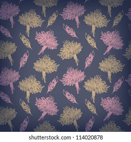 Retro seamless floral rich texture for design and decoration. Endless gorgeous pattern with hand drawn chrysanthemum