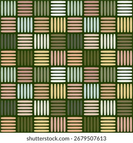 Retro Seamless Geometric Pattern. Hand Drawn Earthy Color Block Stripes Vector for Fabric, Wallpaper, and Surface Design