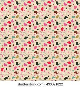 Retro seamless geometric pattern with hearts. Vector repeating texture. Stylish valentines background.