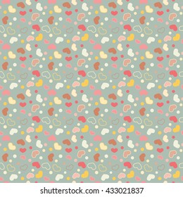 Retro seamless geometric pattern with hearts. Vector repeating texture. Stylish valentines background.