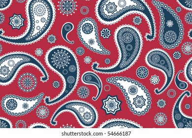 Retro seamless indian red paisley  vector pattern