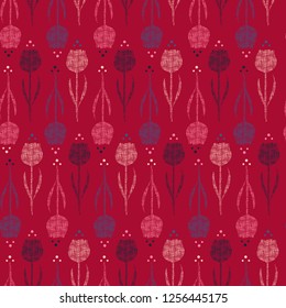 Retro Seamless line hand drawn silhouette of tulip flower pattern vector design for fashion,fabric,wallpaper,web,and all prints on red background color