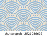 Retro seamless marine pattern with blue shells. Vintage geometric pattern of oysters in 60s style.