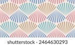 Retro seamless marine pattern with colorful shells. Vintage geometric pattern of shells in 60s style.