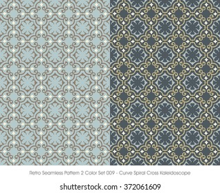 Retro Seamless Pattern 2 Color Set_009 Curve Spiral Cross Kaleid