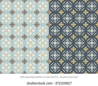 Retro Seamless Pattern 2 Color Set_012 Round Curve Leaf