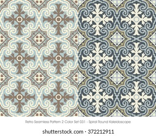 Retro Seamless Pattern 2 Color Set_031 Spiral Round Kaleidoscope