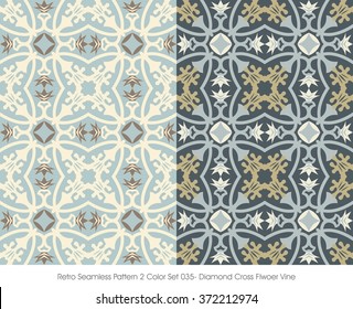 Retro Seamless Pattern 2 Color Set_035 Diamond Cross Flwoer Vine