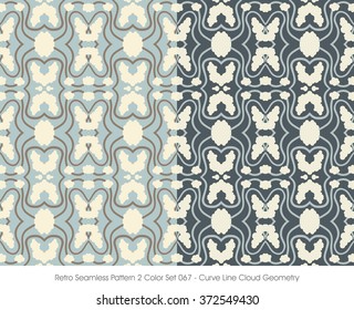 Retro Seamless Pattern 2 Color Set_067 Curve Line Cloud Geometry