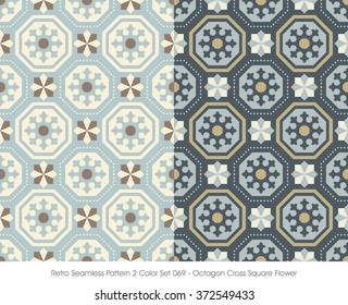 Retro Seamless Pattern 2 Color Set_069 Octagon Cross Square Flow
