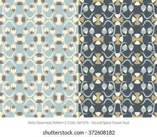 Retro Seamless Pattern 2 Color Set_075 Round Spiral Flower Bud
