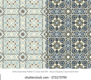 Retro Seamless Pattern 2 Color Set_099 Round Square Cross Frame 