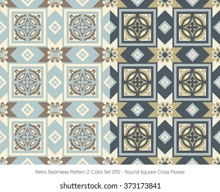 Retro Seamless Pattern 2 Color Set_092 Round Square Cross Flower
