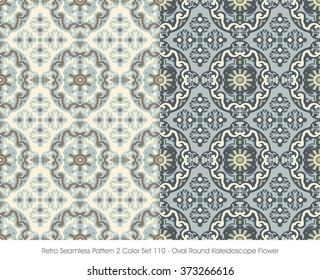 Retro Seamless Pattern 2 Color Set_110 Oval Round Kaleidoscope Flower
