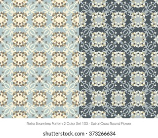 Retro Seamless Pattern 2 Color Set_103 Spiral Cross Round Flower
