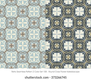Retro Seamless Pattern 2 Color Set_108 Round Cross Flower Kaleidoscope
