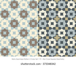 Retro Seamless Pattern 2 Color Set_119 Star Cross Square Geometry