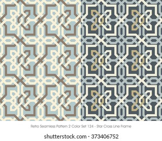 Retro Seamless Pattern 2 Color Set_124 Star Cross Line Frame
