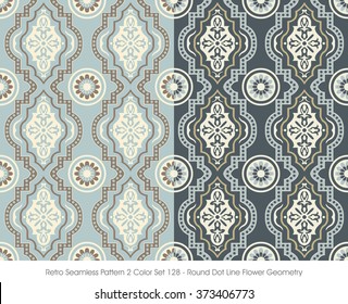 Retro Seamless Pattern 2 Color Set_128 Round Dot Line Flower Geometry
