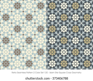 Retro Seamless Pattern 2 Color Set_130 Islam Star Square Cross Geometry
