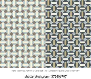 Retro Seamless Pattern 2 Color Set_125 Octagon Square Cross Geometry
