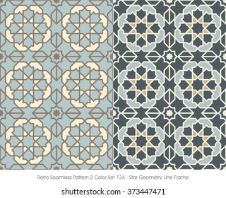 Retro Seamless Pattern 2 Color Set_134 Star Geometry Line Frame