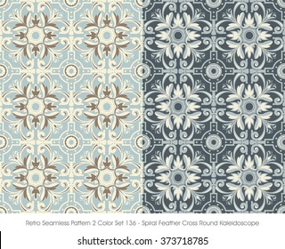 Retro Seamless Pattern 2 Color Set_136 Spiral Feather Cross Round Kaleidoscope
