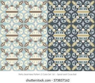 Retro Seamless Pattern 2 Color Set_161 Spiral Leaf Cross Ball
