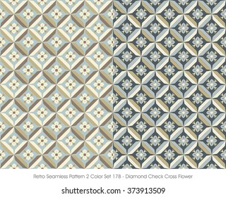 Retro Seamless Pattern 2 Color Set_178 Diamond Check Cross Flower
