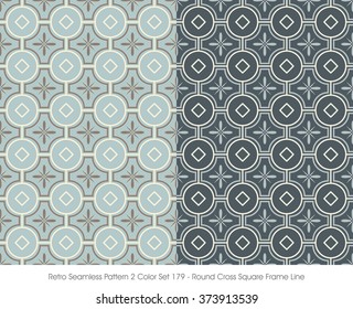 Retro Seamless Pattern 2 Color Set_179 Round Cross Square Frame Line
