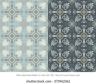 Retro Seamless Pattern 2 Color Set_185 Round Curve Flower Leaf
