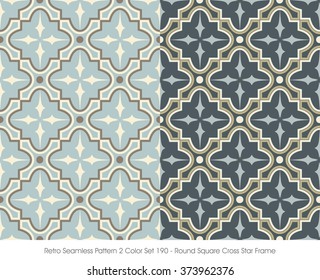 Retro Seamless Pattern 2 Color Set_190 Round Square Cross Star Frame
