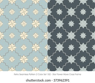 Retro Seamless Pattern 2 Color Set_182 Star Flower Wave Cross Frame
