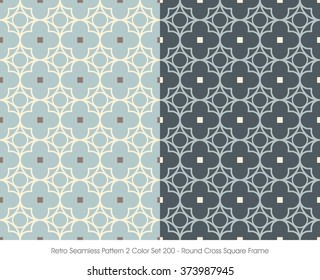 Retro Seamless Pattern 2 Color Set_200 Round Cross Square Frame
