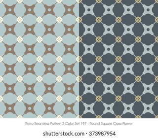 Retro Seamless Pattern 2 Color Set_197 Round Square Cross Flower
