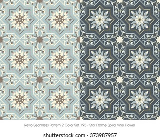 Retro Seamless Pattern 2 Color Set_195 Star Frame Spiral Vine Flower
