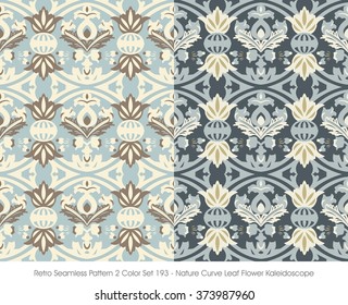 Retro Seamless Pattern 2 Color Set_193 Nature Curve Leaf Flower Kaleidoscope
