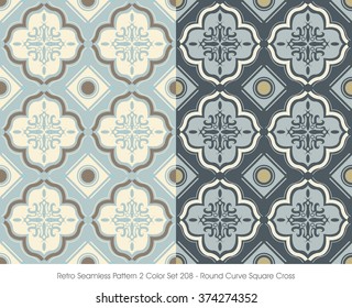 Retro Seamless Pattern 2 Color Set_208 Round Curve Square Cross

