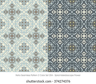 Retro Seamless Pattern 2 Color Set_204 Spiral Kaleidoscope Flower
