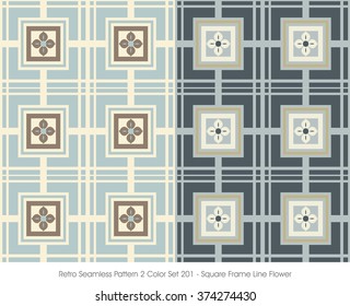 Retro Seamless Pattern 2 Color Set_201 Square Frame Line Flower

