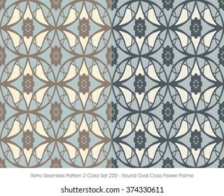 Retro Seamless Pattern 2 Color Set_220 Round Oval Cross Flower Frame
