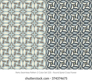 Retro Seamless Pattern 2 Color Set_225 Round Spiral Cross Flower
